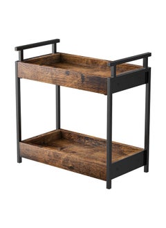 KLM KLM Countertop Coffee Station Organizer, 2 Tier Wooden Shelf for Coffee Bar Accessories, Condiment Storage Caddy for Kitchen, Bathroom Counter Organizer, Home, Office - Brown  - Image 1