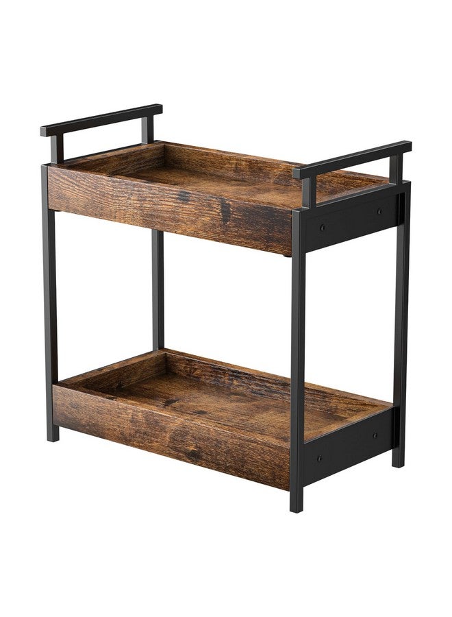 KLM منظم محطة القهوة على الطاولة من KLM، رف خشبي بطبقتين لملحقات بار القهوة، حاملة تخزين التوابل لمطبخ، منظم طاولة الحمام، المنزل، المكتب - بني - Image 1