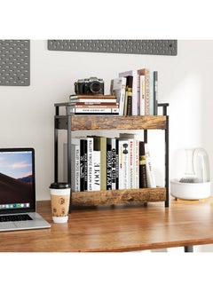 KLM KLM Countertop Coffee Station Organizer, 2 Tier Wooden Shelf for Coffee Bar Accessories, Condiment Storage Caddy for Kitchen, Bathroom Counter Organizer, Home, Office - Brown  - Image 3