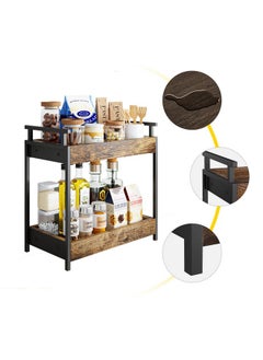 KLM KLM Countertop Coffee Station Organizer, 2 Tier Wooden Shelf for Coffee Bar Accessories, Condiment Storage Caddy for Kitchen, Bathroom Counter Organizer, Home, Office - Brown  - Image 4