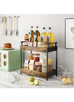KLM KLM Countertop Coffee Station Organizer, 2 Tier Wooden Shelf for Coffee Bar Accessories, Condiment Storage Caddy for Kitchen, Bathroom Counter Organizer, Home, Office - Brown  - Image 2