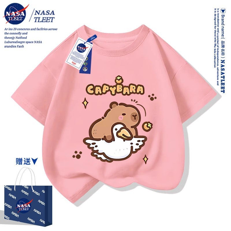 Nasa Joint Cartoon Cotton Short-Sleeved New All-Match Cabibala Crewneck T-Shirt Cute Capybara Printed Top - Image 5