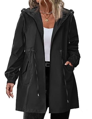 INVOLAND IN'VOLAND Women's Rain Jacket Plus Size Long Raincoat Lightweight Hooded Windbreaker Waterproof Jackets with Pockets - Image 1