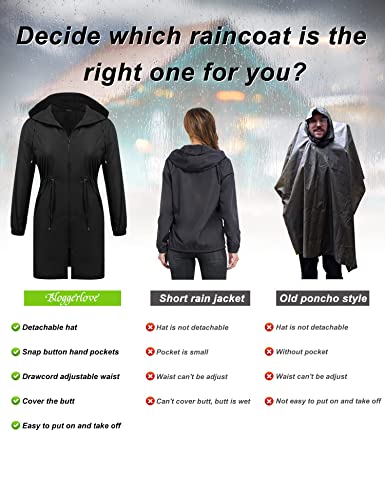 INVOLAND IN'VOLAND Women's Rain Jacket Plus Size Long Raincoat Lightweight Hooded Windbreaker Waterproof Jackets with Pockets - Image 5