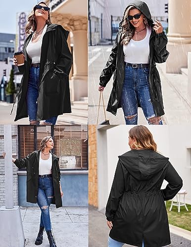 INVOLAND IN'VOLAND Women's Rain Jacket Plus Size Long Raincoat Lightweight Hooded Windbreaker Waterproof Jackets with Pockets - Image 3