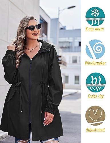 INVOLAND IN'VOLAND Women's Rain Jacket Plus Size Long Raincoat Lightweight Hooded Windbreaker Waterproof Jackets with Pockets - Image 2