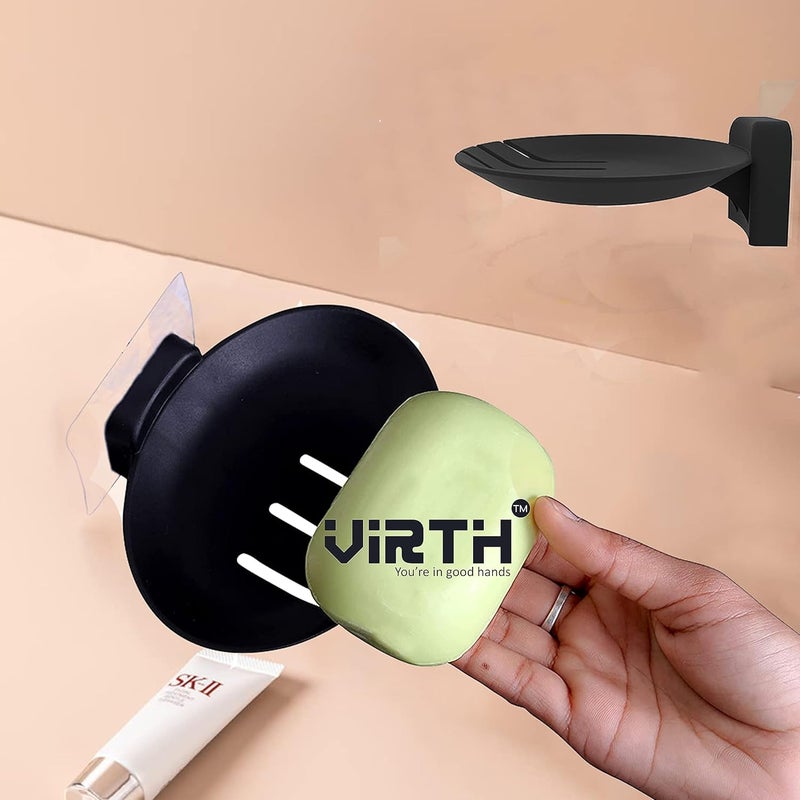 Virth 6PCS Black Plastic Soap Dish Holder NoDrilling Soap Holder Stand for Shower Bathroom and Kitchen Black SOAP Dish 6 - Image 2