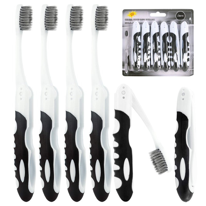 Lingito Folding Toothbrush with Builtin Cover Travel Size Collapsible SoftCharcoal 6 Pack