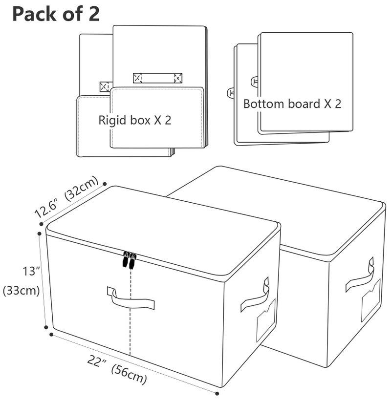 iwill CREATE PRO Pack of 2, Zip Lidded Wardrobe Storage Bins,Collapsible Fabric Storage Boxes for Clothing, Bedding, Toys, Blankets Organizer, Foldable & Washable, Beige - Image 2