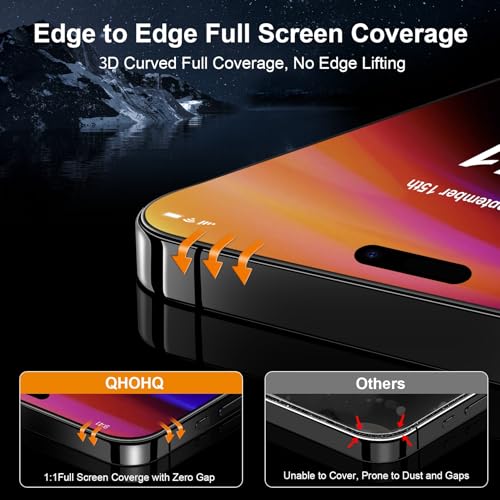 QHOHQ for iPhone 16 Pro Screen Protector with Camera Lens Protector, [Military Grade Shatterproof], Top 9H+ Tempered Glass, Full Edge Coverage, Ultra Durable, with Easy Installation Tool [3+3 Pack] - Image 3