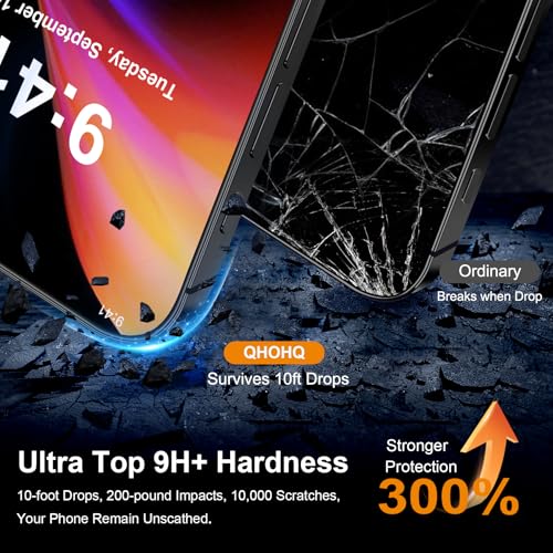 QHOHQ for iPhone 16 Pro Screen Protector with Camera Lens Protector, [Military Grade Shatterproof], Top 9H+ Tempered Glass, Full Edge Coverage, Ultra Durable, with Easy Installation Tool [3+3 Pack] - Image 2