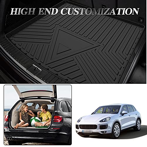 Elsetyler Cargo Liner for 2019 2020 2021 2022 2023 2024 2025 Cayenne - Black TPE All Weather Heavy Duty Waterproof Rear Cargo Tray Trunk Floor Mat Protector Compatible with 2019-2025 Porsche Cayenne - Image 2