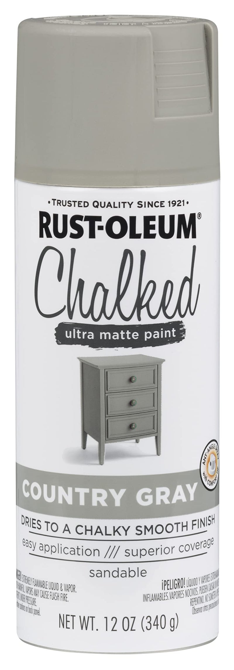 Rust-Oleum Chalked 302593 Ultra Matte Chalky Smooth Finish Spray Paint, COUNTRY GRAY, (340 grams/Can) - Image 1