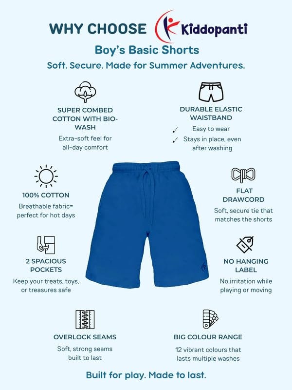 KiddoPanti Boys Solid Knee-Length Basic Short | 100% Cotton Knit Fabric | Elastic Waistband and Functional Drawcord | 2 Front Pockets Half Pant | Boys Shorts,Navy Blue - 4-6Y - Image 2