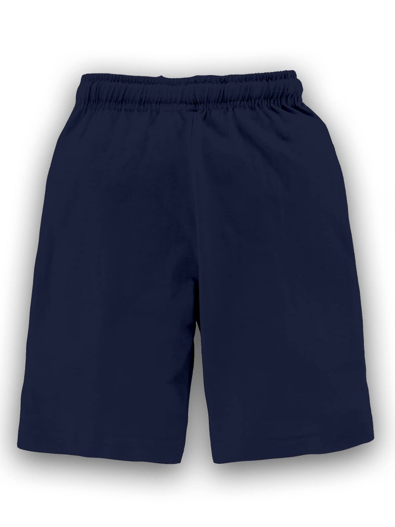 KiddoPanti Boys Solid Knee-Length Basic Short | 100% Cotton Knit Fabric | Elastic Waistband and Functional Drawcord | 2 Front Pockets Half Pant | Boys Shorts,Navy Blue - 4-6Y - Image 3