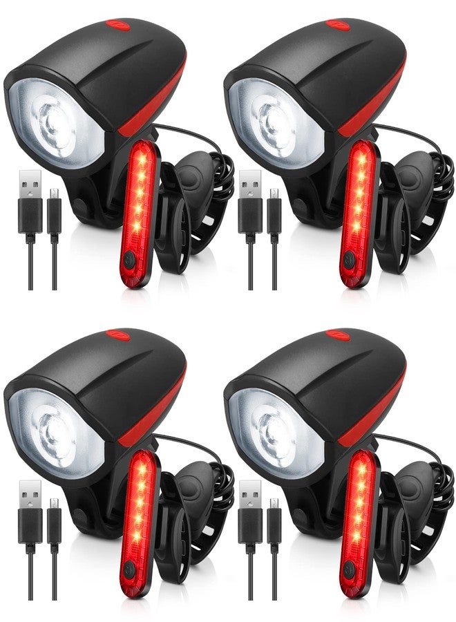 Hanaive 4 Sets Bright LED Bike Light Set USB Rechargeable Bicycle Front Headlight Back Taillight Waterproof Bicycle Light Cycling Accessories for Men Women Night Road Mountain Riding(Popular Style) - Image 1