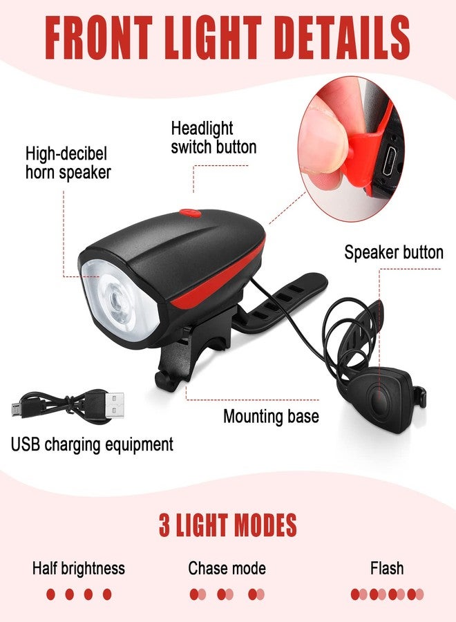 Hanaive 4 Sets Bright LED Bike Light Set USB Rechargeable Bicycle Front Headlight Back Taillight Waterproof Bicycle Light Cycling Accessories for Men Women Night Road Mountain Riding(Popular Style) - Image 4