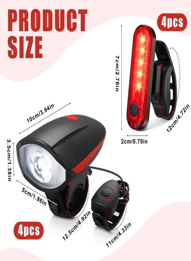 Hanaive 4 Sets Bright LED Bike Light Set USB Rechargeable Bicycle Front Headlight Back Taillight Waterproof Bicycle Light Cycling Accessories for Men Women Night Road Mountain Riding(Popular Style) - Image 2
