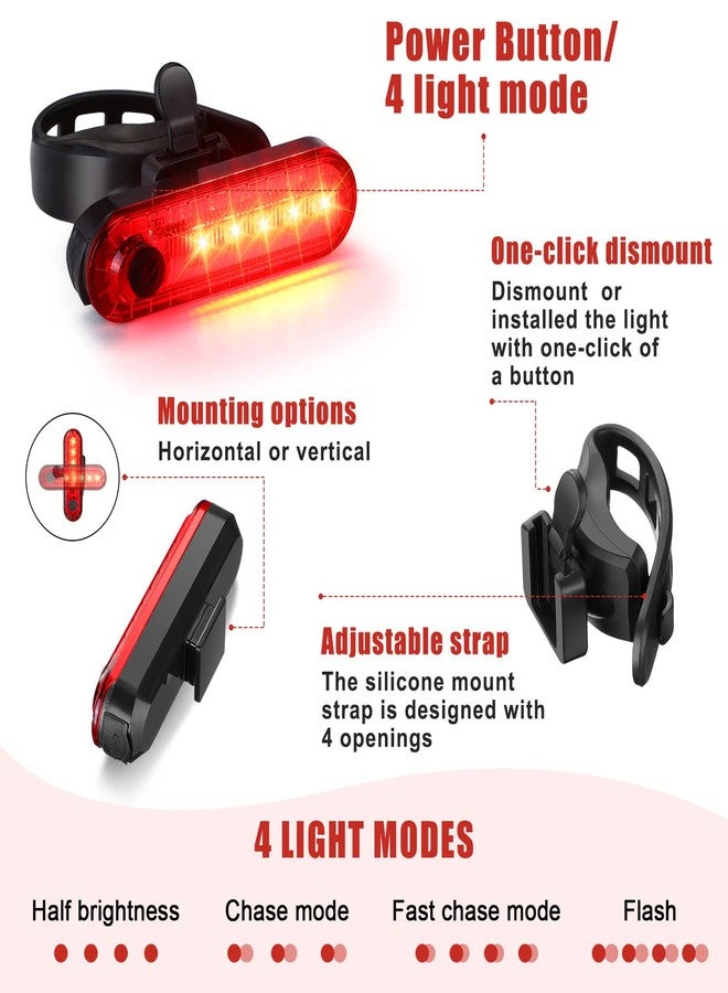 Hanaive 4 Sets Bright LED Bike Light Set USB Rechargeable Bicycle Front Headlight Back Taillight Waterproof Bicycle Light Cycling Accessories for Men Women Night Road Mountain Riding(Popular Style) - Image 5