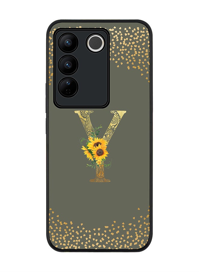 Stylizedd Case for Vivo V27 / Vivo V27 Pro / Vivo S16, Slim fit Flexible Cover Custom Monogram Initial Letter Floral Mandala Pattern Alphabet - Y (Olive Green) - Image 1