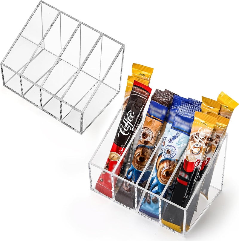 ELFULLY 2 Pack Drink Packet Organizers, Clear Acrylic Water Flavor Packet Storage, 4 Compartments Sugar Packet Holder, Tea Bag Holders for Kitchen Drink Station Refrigerator Organizers Bins Cabinets - Image 5