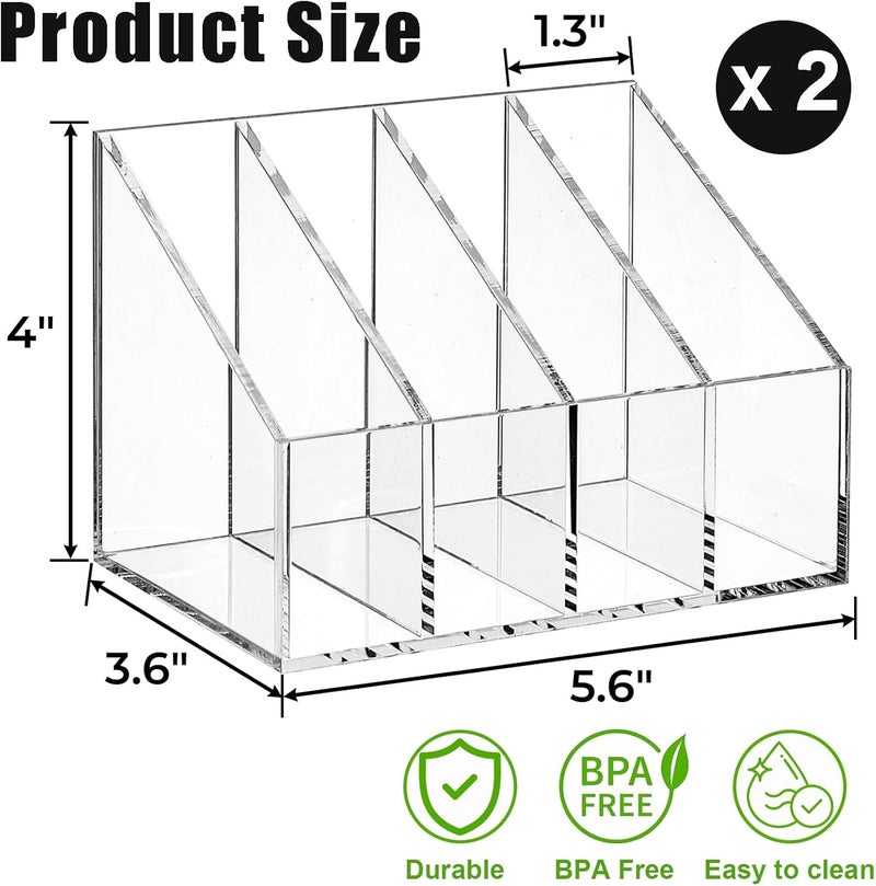 ELFULLY 2 Pack Drink Packet Organizers, Clear Acrylic Water Flavor Packet Storage, 4 Compartments Sugar Packet Holder, Tea Bag Holders for Kitchen Drink Station Refrigerator Organizers Bins Cabinets - Image 2