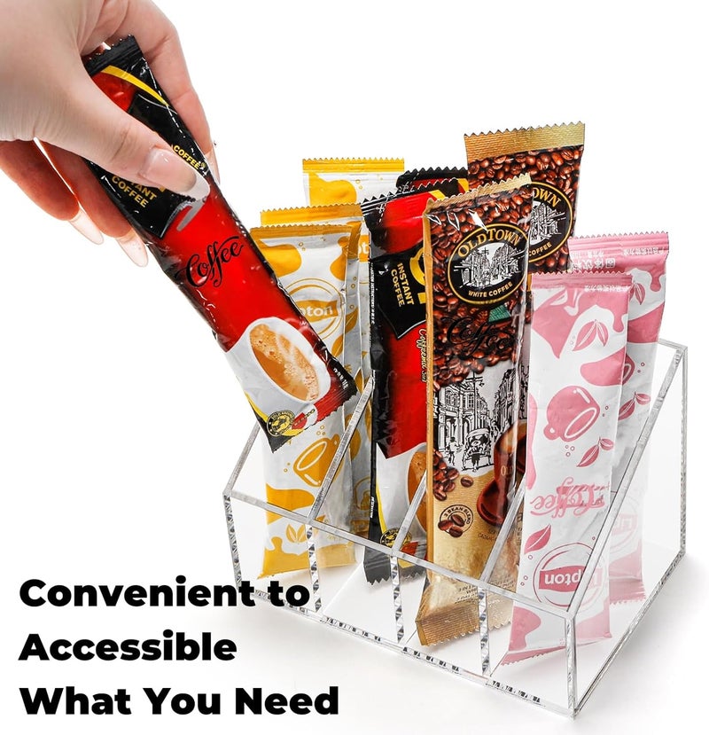 ELFULLY 2 Pack Drink Packet Organizers, Clear Acrylic Water Flavor Packet Storage, 4 Compartments Sugar Packet Holder, Tea Bag Holders for Kitchen Drink Station Refrigerator Organizers Bins Cabinets - Image 4
