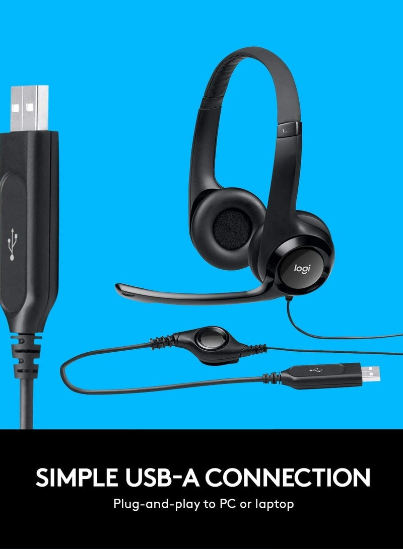 Logitech H390 Wired Headset, Stereo Headphones With Noise-Cancelling Microphone, USB, In-Line Controls, black Black - Image 1
