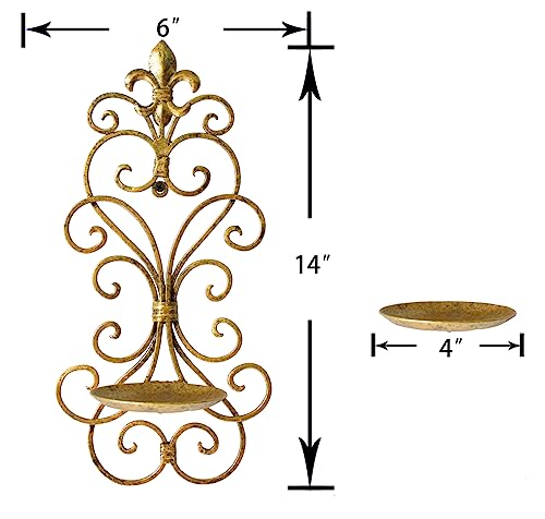 JUCONSIN Wall Sconces Candle Holder Set of 2 Metal Wall Decorations Hanging Wall Mounted Candle Sconces for Living Room Dining Room Gold - Image 3