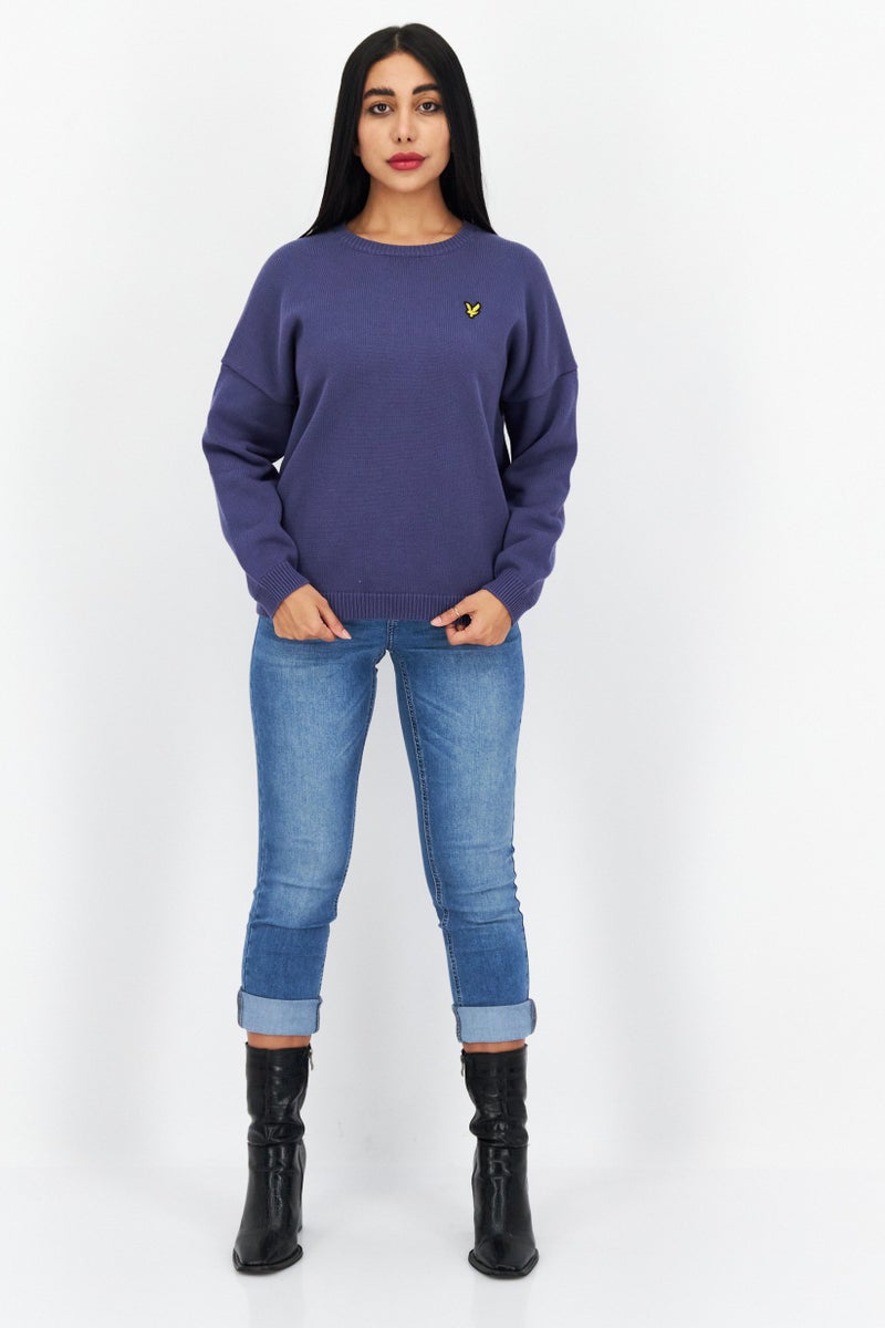 Lyle & Scott Women Crew Neck Long Sleeve Knitted Sweater, Blue - Image 3