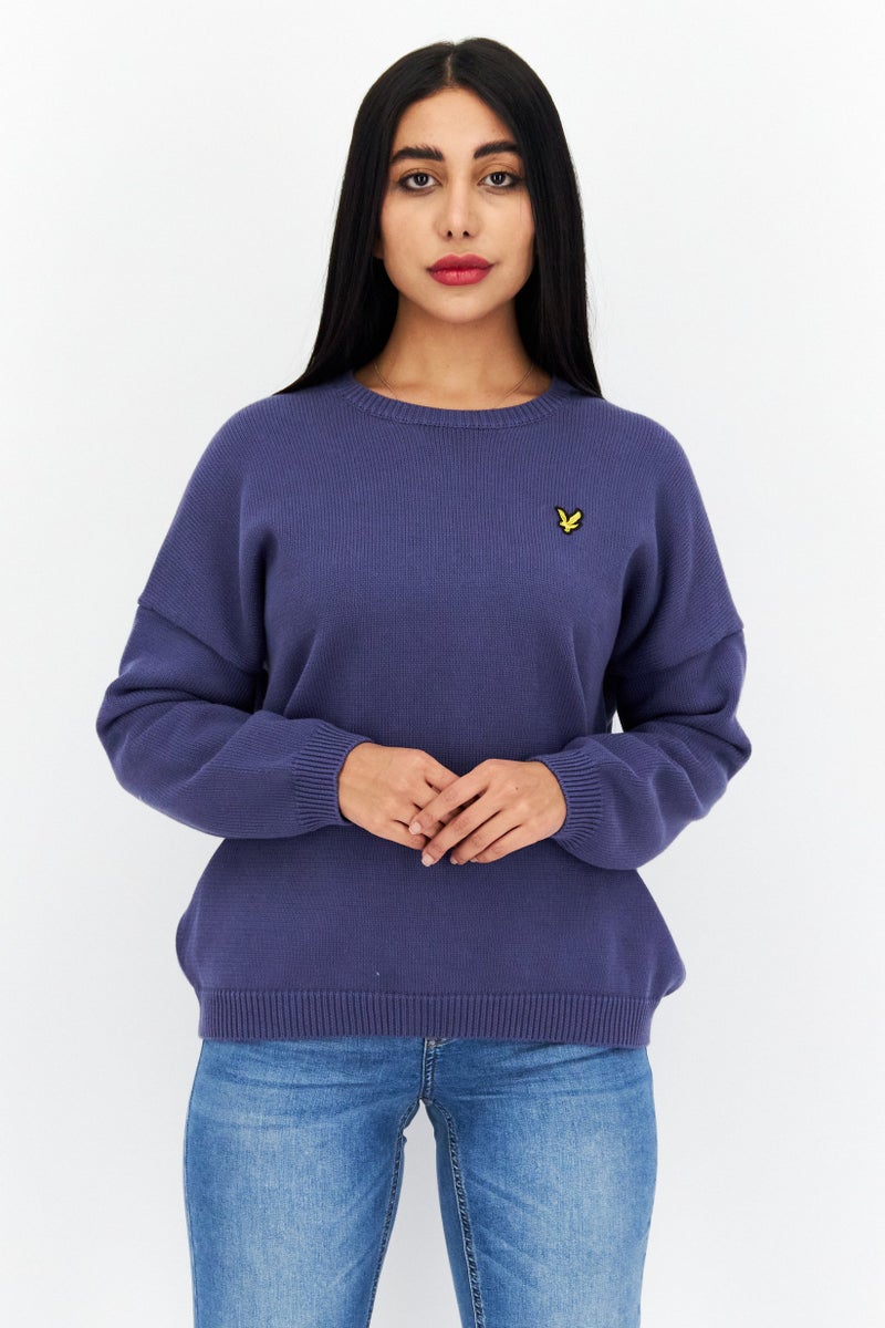 Lyle & Scott Women Crew Neck Long Sleeve Knitted Sweater, Blue - Image 1