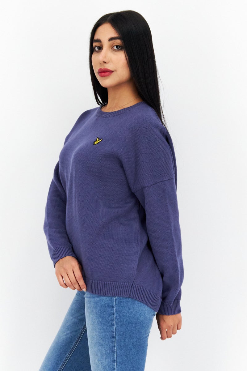Lyle & Scott Women Crew Neck Long Sleeve Knitted Sweater, Blue - Image 4