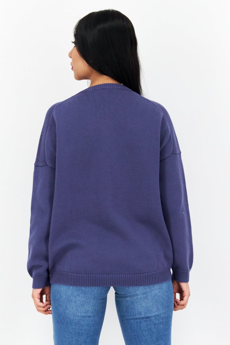 Lyle & Scott Women Crew Neck Long Sleeve Knitted Sweater, Blue - Image 2