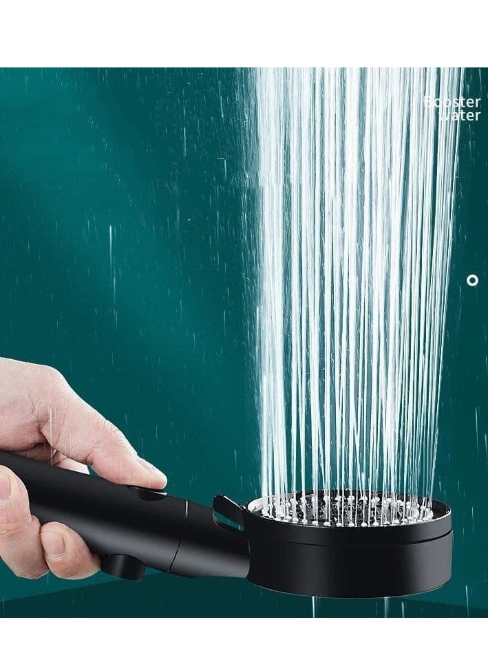 رأس دش محمول قابل للتعديل موفر للمياه بضغط عالي مع مروحة داخلية، تصميم أنيق بخمسة اوضاع، رأس دش بزر تشغيل/إيقاف، لون أسود - Image 1