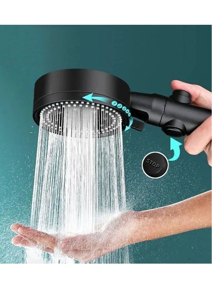 رأس دش محمول قابل للتعديل موفر للمياه بضغط عالي مع مروحة داخلية، تصميم أنيق بخمسة اوضاع، رأس دش بزر تشغيل/إيقاف، لون أسود - Image 2