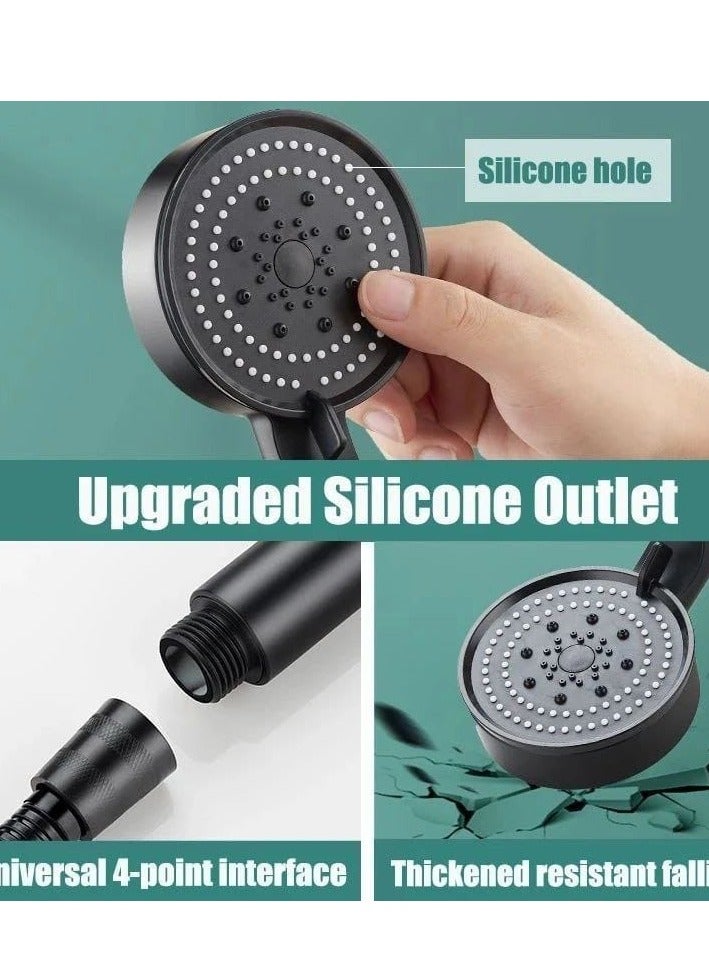 رأس دش محمول قابل للتعديل موفر للمياه بضغط عالي مع مروحة داخلية، تصميم أنيق بخمسة اوضاع، رأس دش بزر تشغيل/إيقاف، لون أسود - Image 4