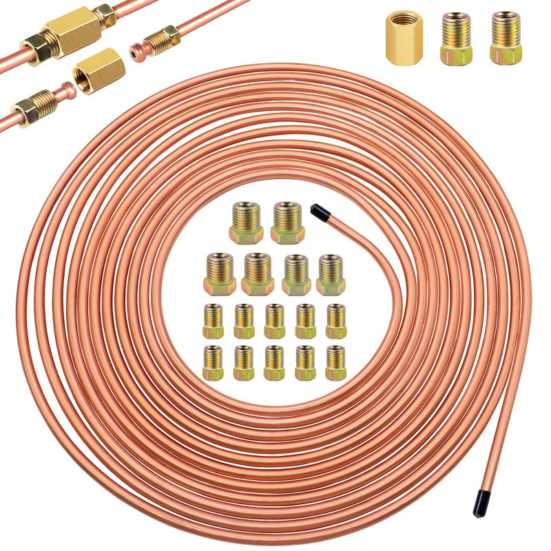 Eoppen 316inch x 25 ft Brake Line Tubing Kit Flexible Copper Coated Alloy Brake Line Tubing Coil with 18 Inverted Flare Fittings and 1 Unions SAE Standard - Image 2
