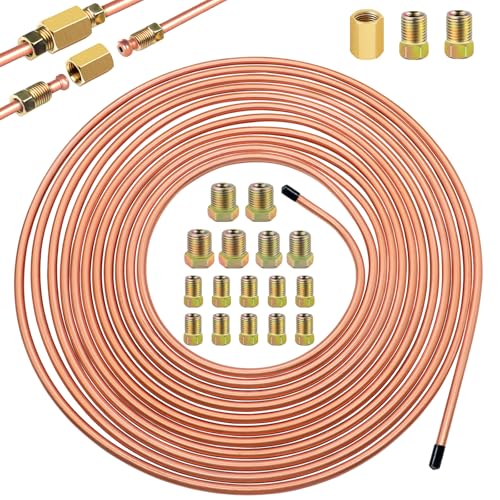 Eoppen 316inch x 25 ft Brake Line Tubing Kit Flexible Copper Coated Alloy Brake Line Tubing Coil with 18 Inverted Flare Fittings and 1 Unions SAE Standard - Image 1