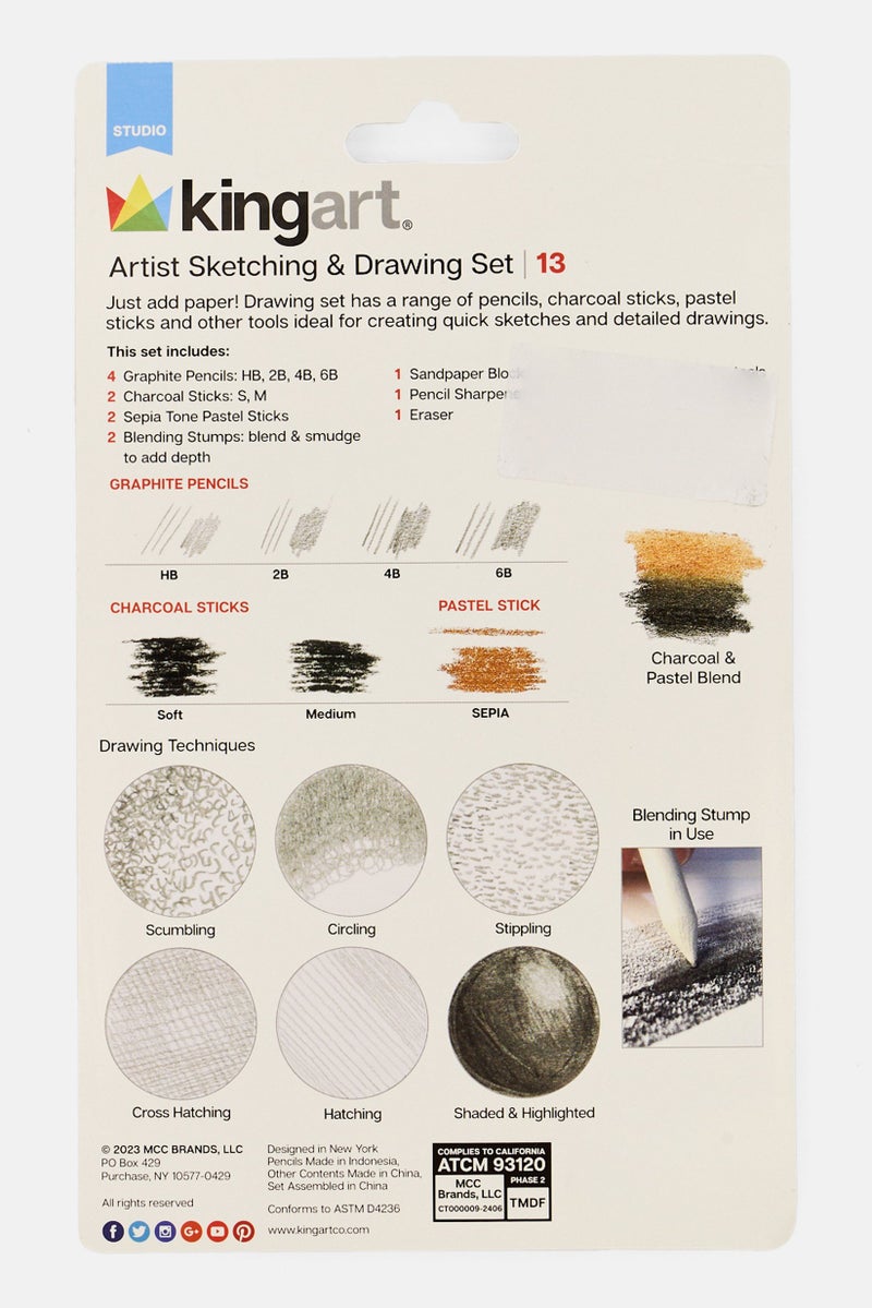 KINGART 13 Piece Sketching And Drawing Set, Multicolor  - Image 2