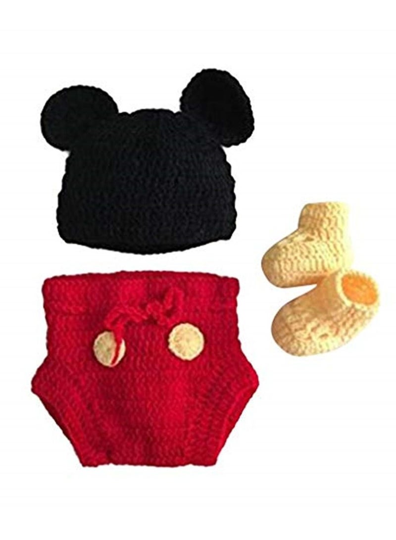 Photography Prop Baby Costume Cute Crochet Knitted Hat Cap Girl Boy Diaper Shoes Mouse - Image 1