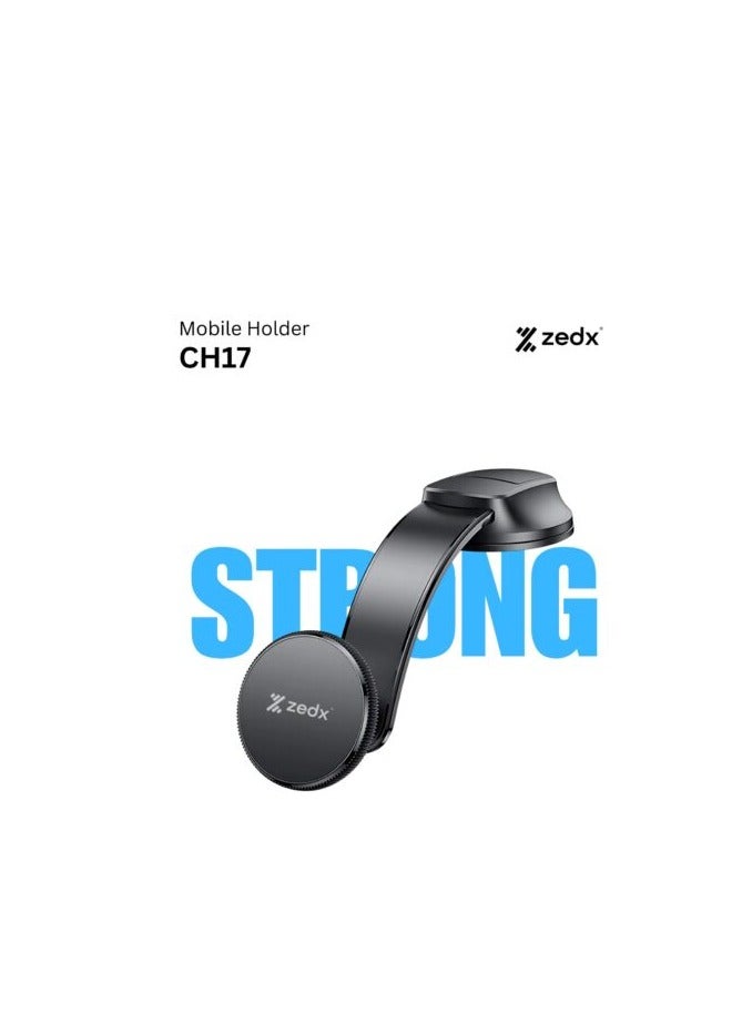 ZEDX CH17 Bendable Car Magnetic Phone Holder – 360° Rotation, Suction Base, Black - Image 1
