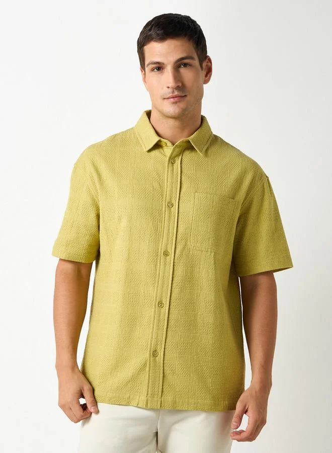 Iconic Regular Fit Textured Shirt with Chest Pocket
