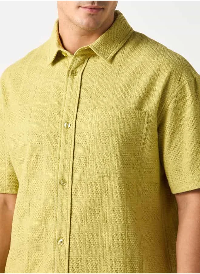 Iconic Iconic Regular Fit Textured Shirt with Chest Pocket