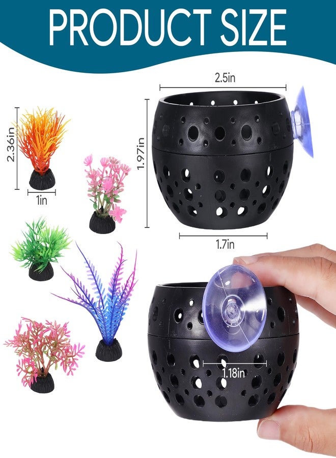 Qiuruoo Betta Fish Hideout, Betta Fish Tank Accessories with Suction Cups and 5 Fake Aquatic Plants, Aquarium Decor Accessory for Small Shrimps to Hide and Rest(Black) - Image 2