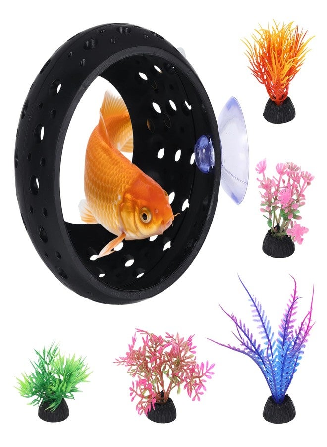 Qiuruoo Betta Fish Hideout, Betta Fish Tank Accessories with Suction Cups and 5 Fake Aquatic Plants, Aquarium Decor Accessory for Small Shrimps to Hide and Rest(Black) - Image 1