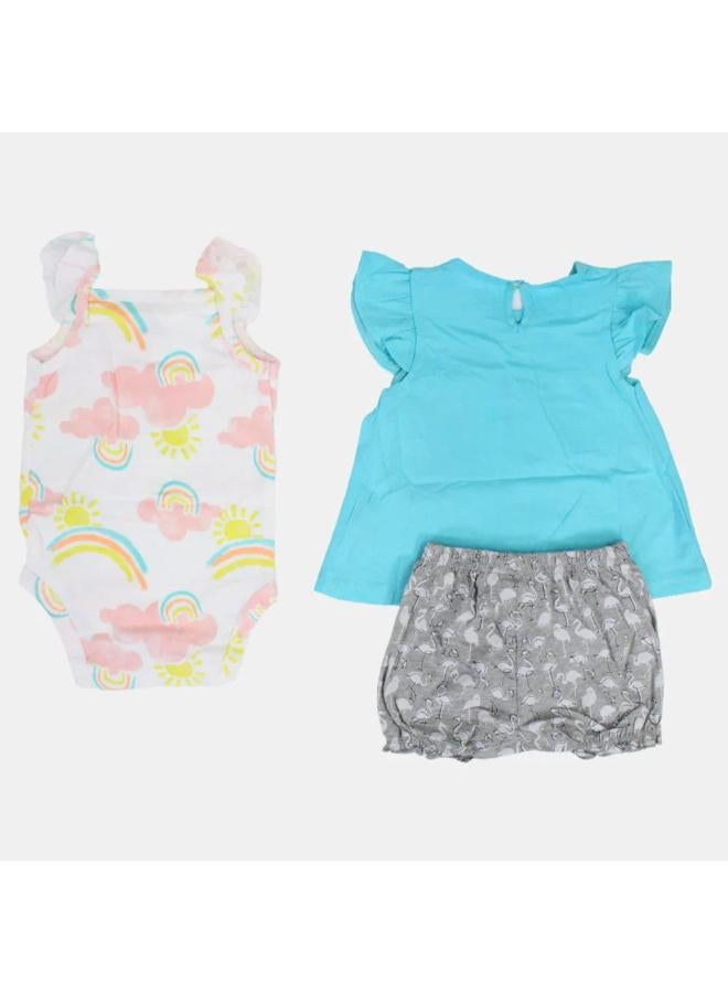 carter's Baby Girls Cotton 3-Piece Outfit Set – Aqua with Flamingo Design - Image 2