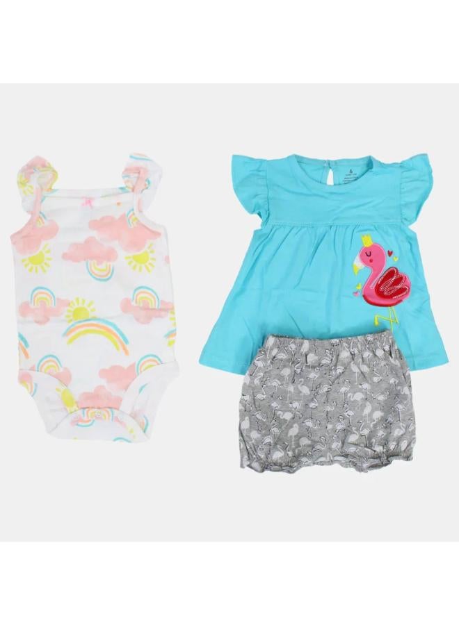 carter's Baby Girls Cotton 3-Piece Outfit Set – Aqua with Flamingo Design - Image 1