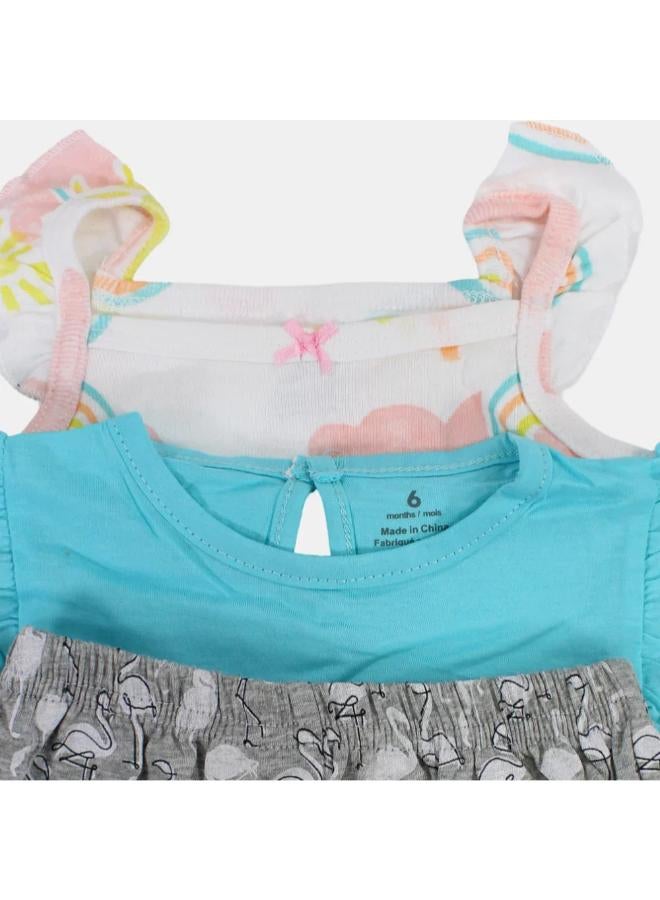 carter's Baby Girls Cotton 3-Piece Outfit Set – Aqua with Flamingo Design - Image 3