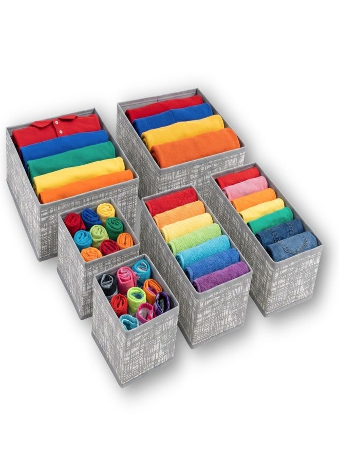 Skrill Non Woven 6-Piece Foldable Clothing Storage Box Set| Cube Baskets,Bins & Dividers for Closet & Dresser Drawer Organization| Storage for Shirts, Pants,Underwear,Bras,Socks&More(Crosshatch Grey) - Image 2