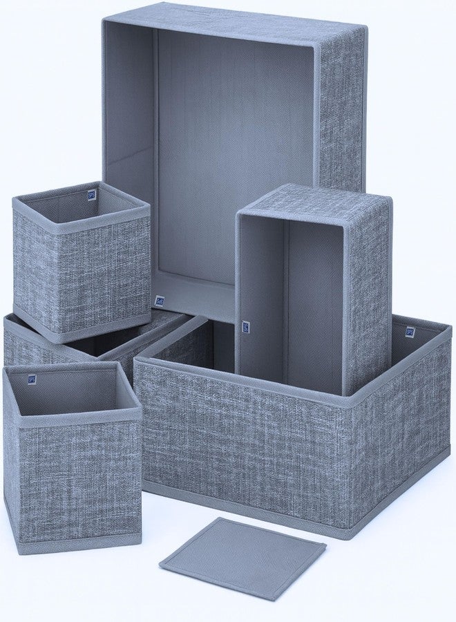 Skrill Non Woven 6-Piece Foldable Clothing Storage Box Set| Cube Baskets,Bins & Dividers for Closet & Dresser Drawer Organization| Storage for Shirts, Pants,Underwear,Bras,Socks&More(Crosshatch Grey) - Image 1